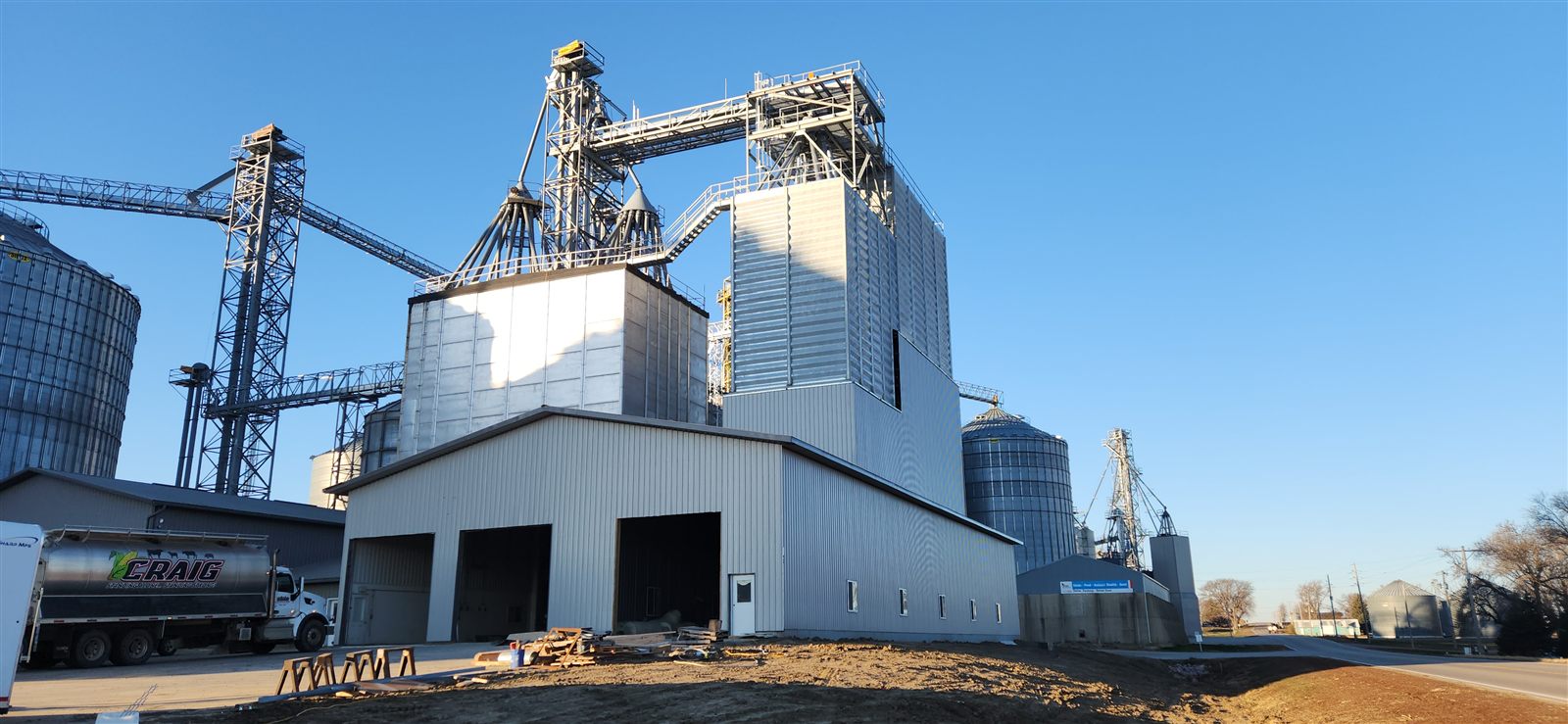 Completed grain elevator and receiving facility