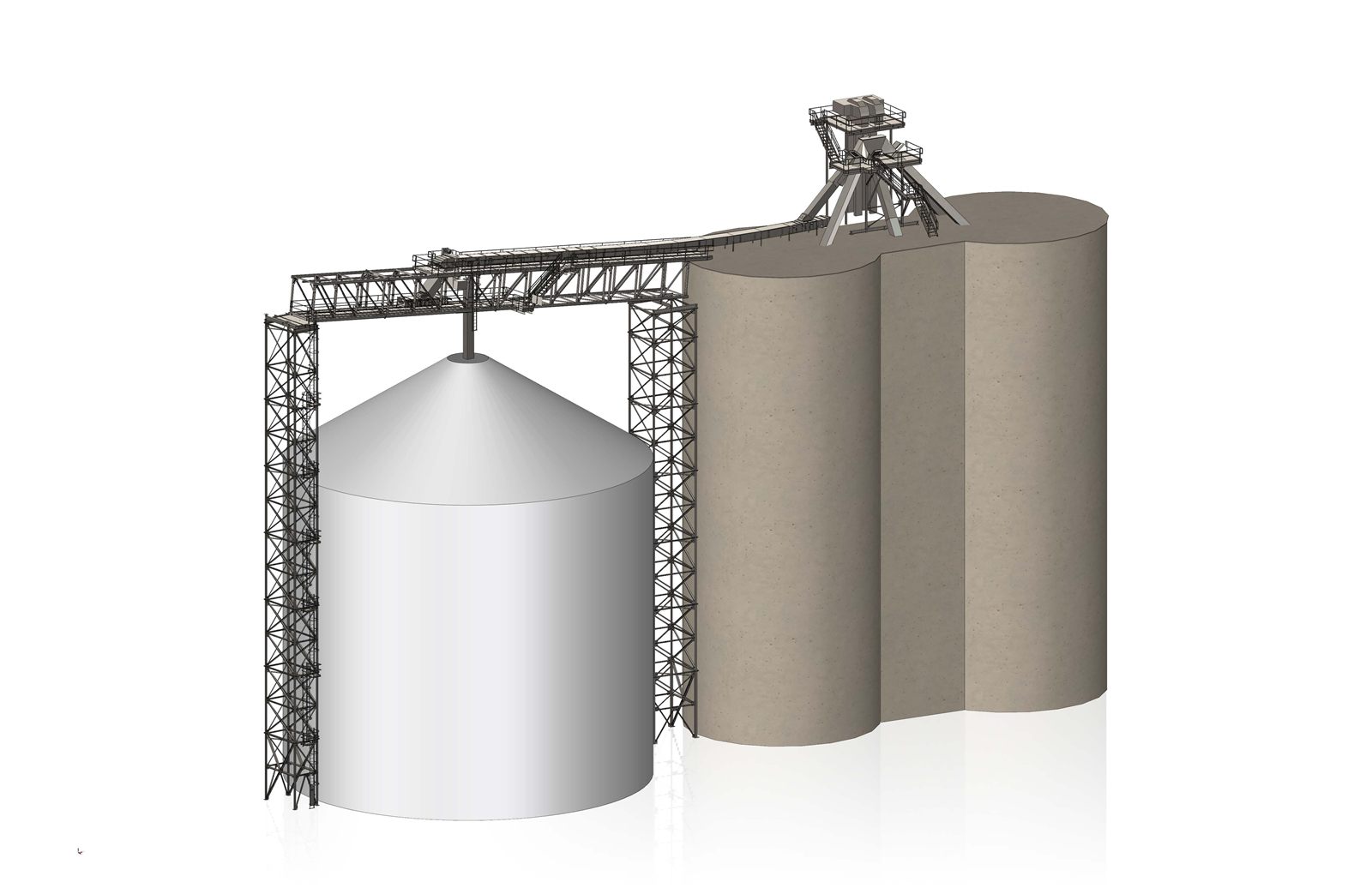 3D design concept of a grain handling and storage facility
