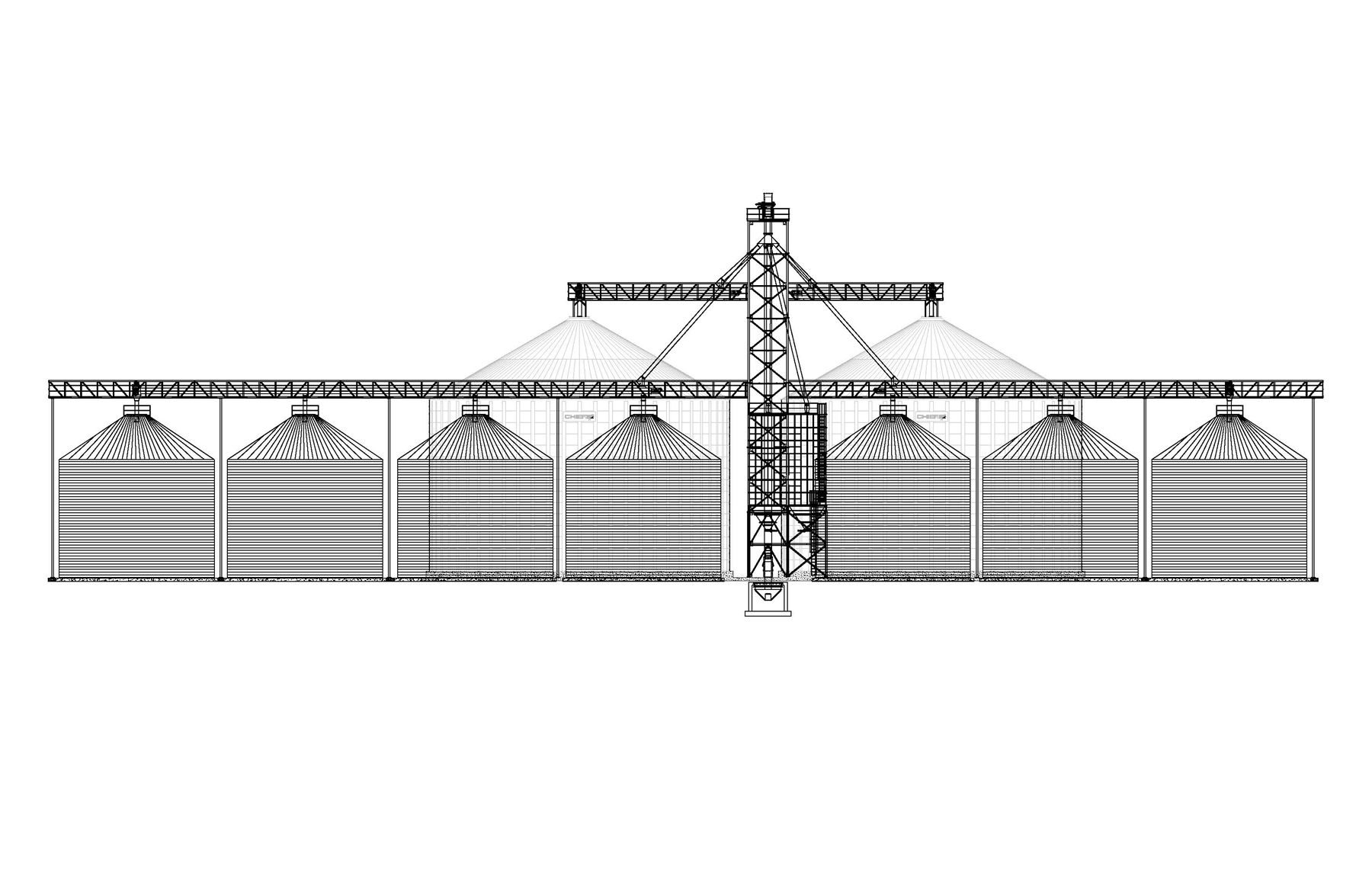 2D engineering drawing of the grain storage facility