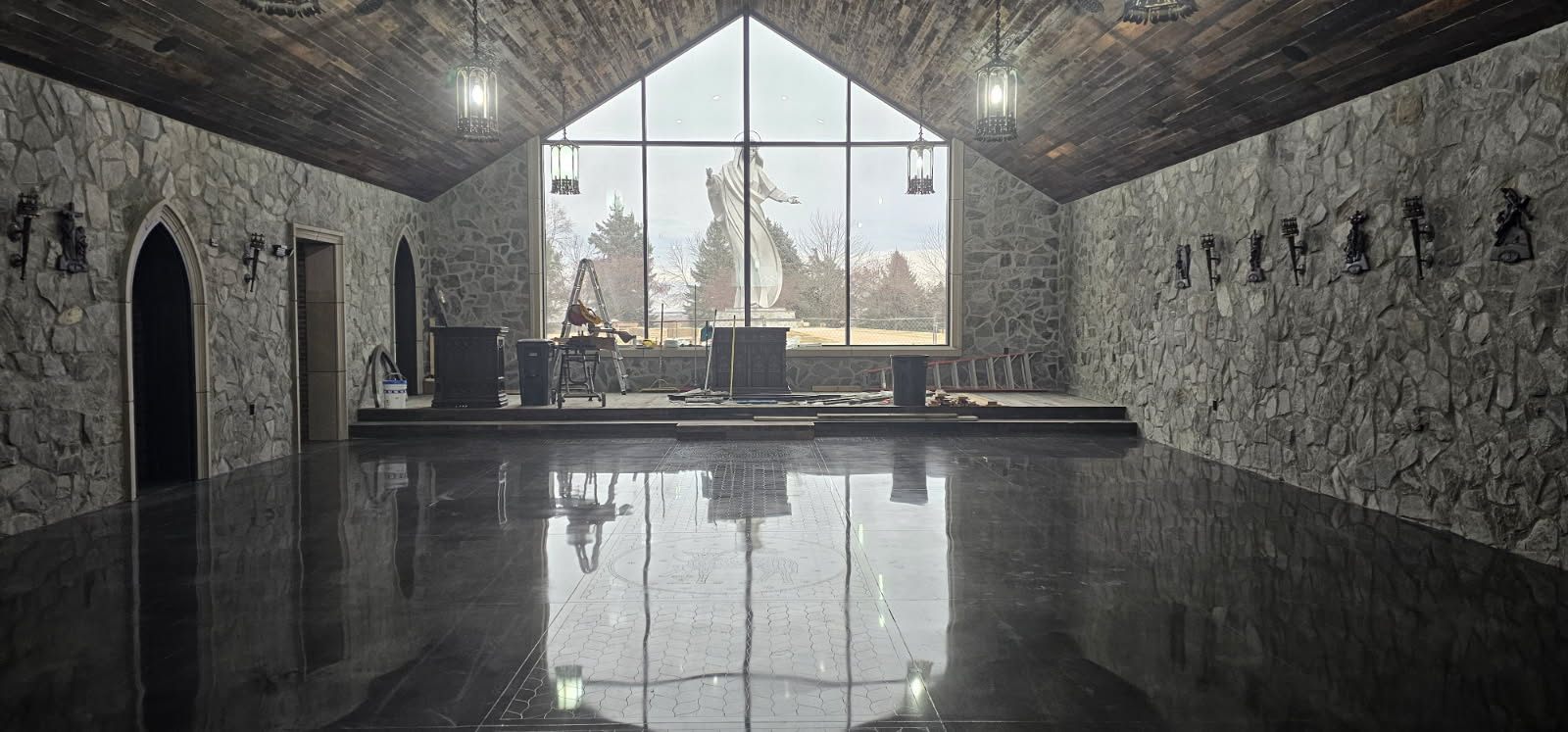 Polished Decorative Concrete Floor in a Stone Chapel